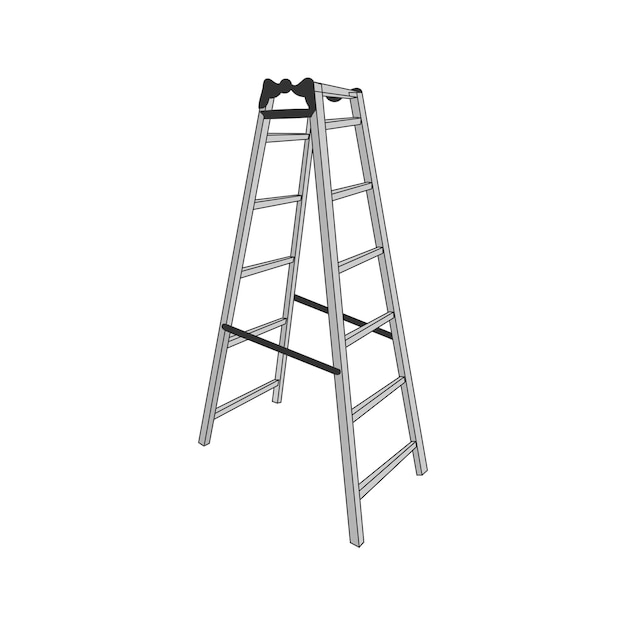 Vector isolated of aluminum folding ladder on white background