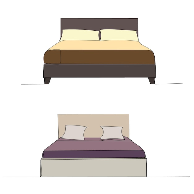 Isolated bed colored drawing by a continuous line set