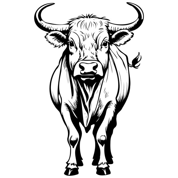 Vector isolated beefalo drawing animal head line art black realistic sketches painting