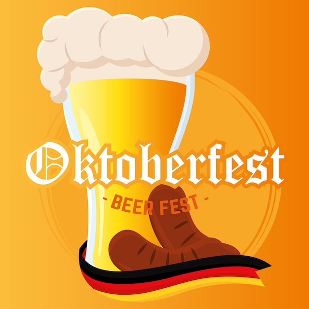 Isolated beer glass with german flag and sausages Oktoberfest beer fest Vector illustration