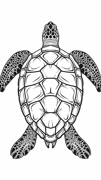 Isolated black outline monochrome sea green turtle on white background vector