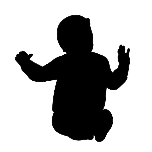 isolated, black silhouette baby sitting