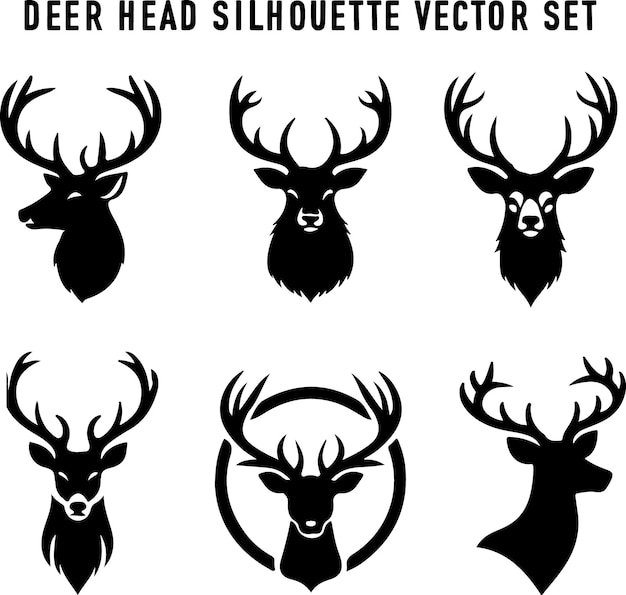 isolated black silhouette of a deer head collection Set of deer silhouette vector Deer Silhouette Deer Head