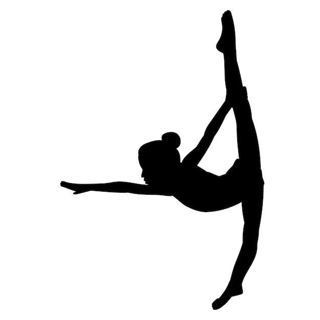 Isolated black silhouette of a girl gymnast stretching acrobatics