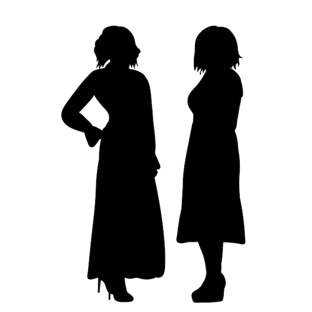 Isolated black silhouette girl stands