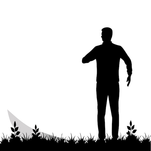 Isolated black silhouette man in the nature 11