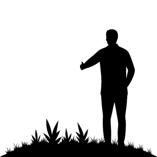 Isolated black silhouette man in the nature 2