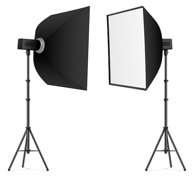 Isolated black softbox in front and back view Professional studio lighting vector illustration