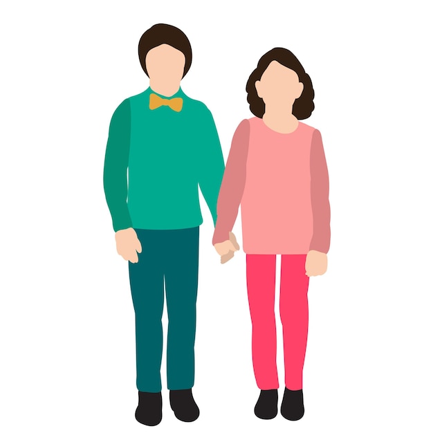 isolated, boy and girl in a flat style, no face