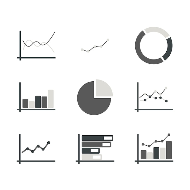 Vector isolated bundle set of black graph block line pie histogram for business and infographics