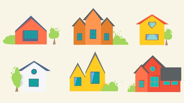 Isolated cartoon houses set