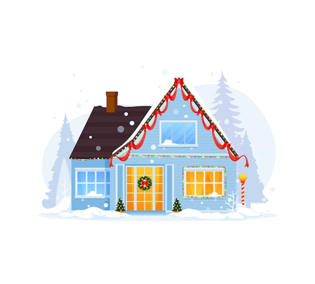 Vector isolated christmas winter house exterior facade