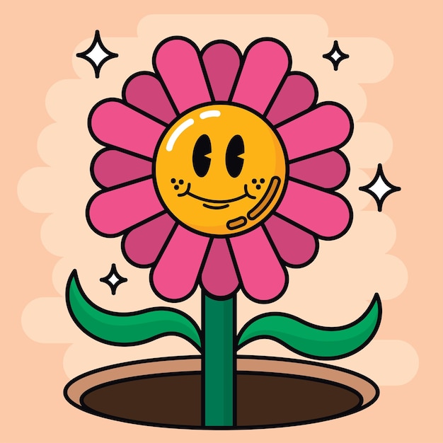 Isolated colored happy flower traditional cartoon character Vector