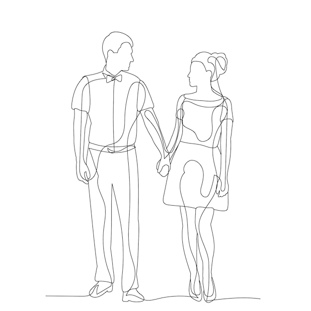 Isolated continuous line drawing of a guy and a girl sketch