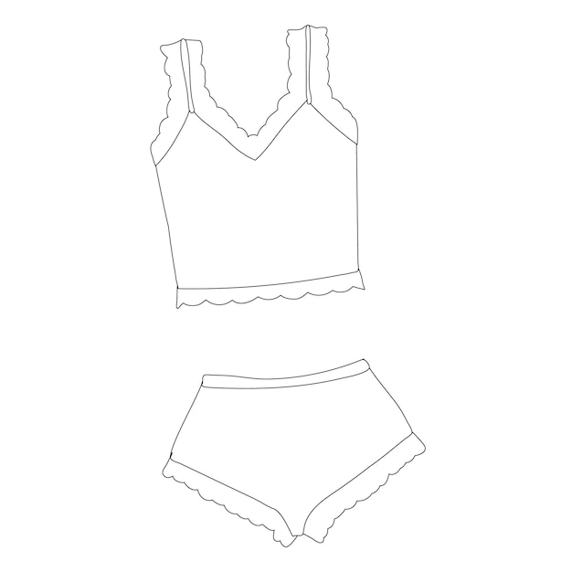 Isolated contour sketch of female sports underwear