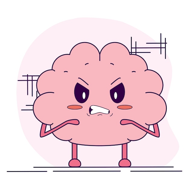 Isolated cute angry brain cartoon character Vector