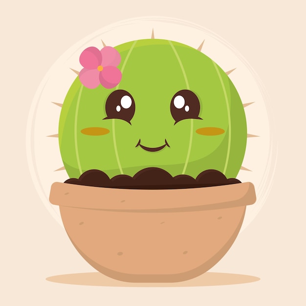 Isolated cute cactus indoor plant character Vector illustration