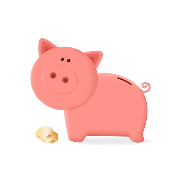 isolated cute pink piggy bank on a white background Piggy bank with golden coins Vector art