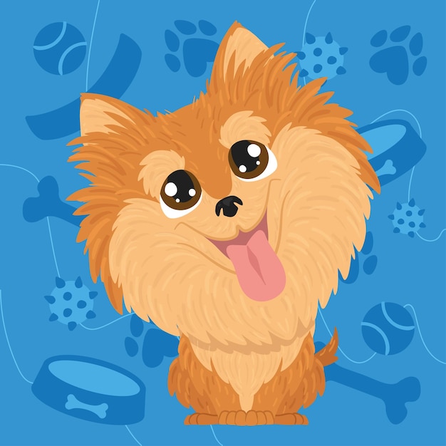 Isolated cute pomeranian dog character on a pet toys background Vector