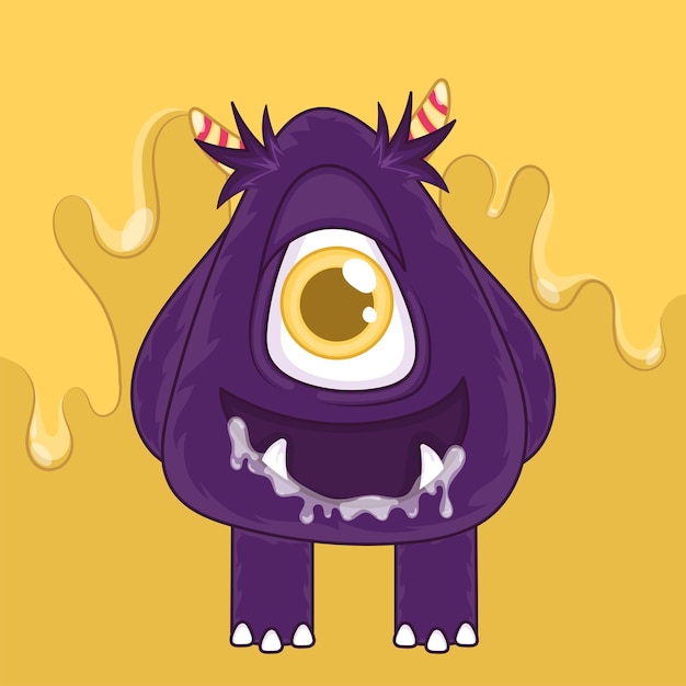 Vector isolated cute purple monster with one eye and a smile vector