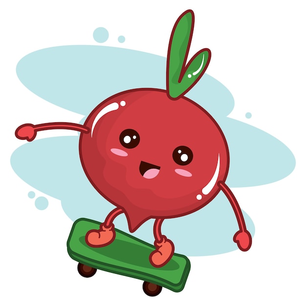 Isolated cute radish vegetable on a skateboard Vector