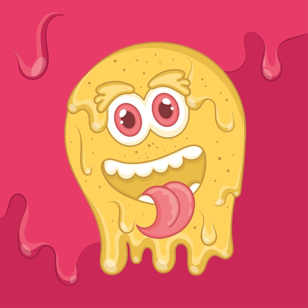 Isolated cute yellow monster with slime body and tongue out Vector