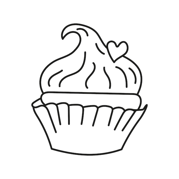 Isolated doodle cake cupcake black and white Outline vector illustration Icon sweets concept