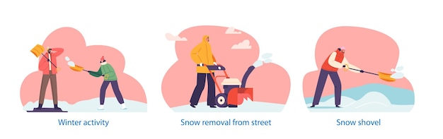 Isolated Elements with Characters Shoveling Snow Bundled Up In Winter Gear They Work To Clear A Path Through The White Snow Creating A Cozy Winter Ambiance Cartoon People Vector Illustration