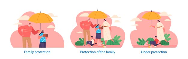 Isolated Elements with Family Protection Scenes Safeguarding And Prioritizing The Wellbeing Of The Family Unit Fostering A Sense Of Security Support And Unity Concept Cartoon Vector Illustration