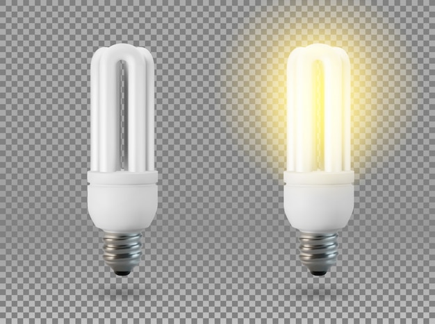 Vector isolated energy saving light bulb, object on a transparent background, the effect of light and glow. realistic 3d object, symbol of creativity and ideas. concept for business or startup.