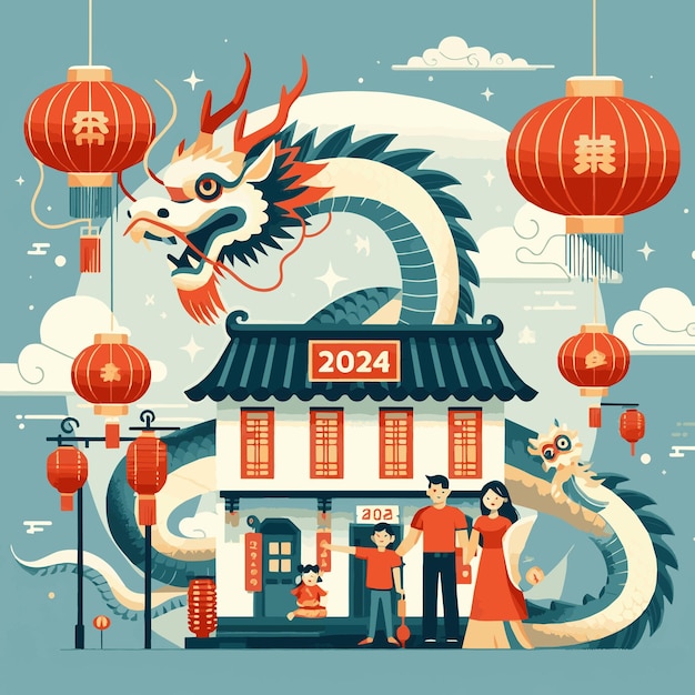 Isolated Festivities Vector Illustration for Year of the Dragon 2024