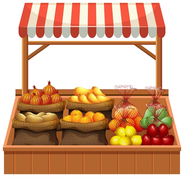 Vector isolated fresh vegetable stall