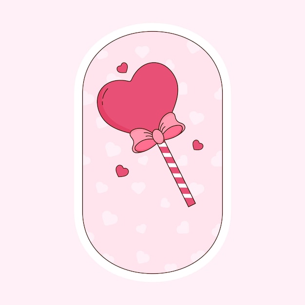 Isolated Gift Lollipop With Flying Hearts On Pink Oval Background