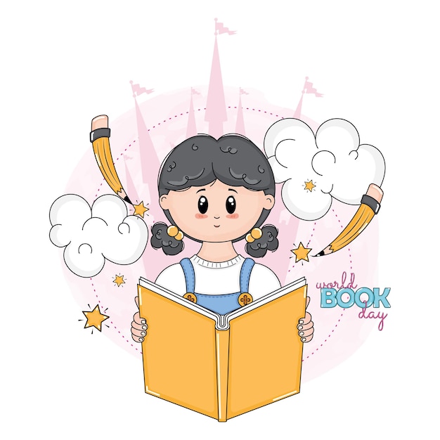 Isolated girl cartoon with a book World book day Vector