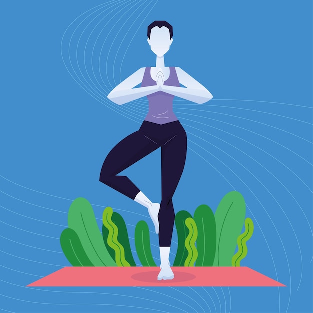 Isolated girl doing yoga exercises Flat design Vector