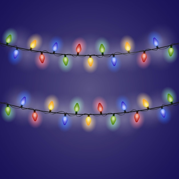 Isolated glowing light bulb garland on gradient background