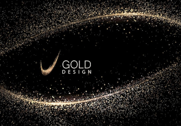 Vector isolated gold oval shape with small tinsel on black background