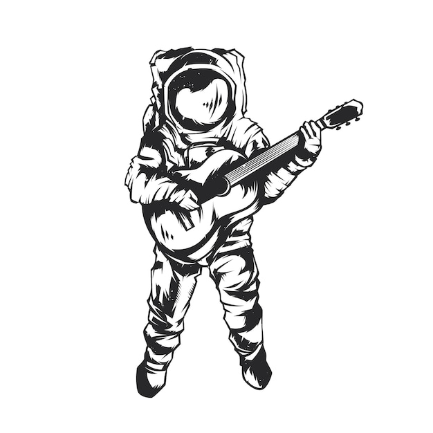 Isolated illustration of astronaut with guitar