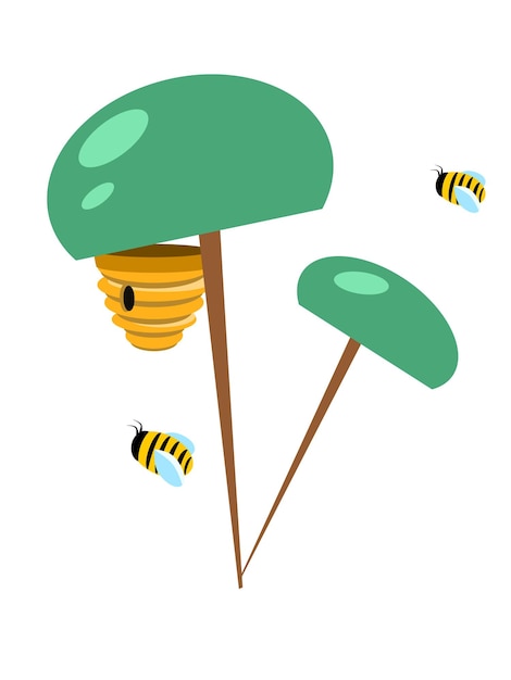 Isolated illustration of a beehive on a tree on a white background Bees and hives Vector illustration in flat style