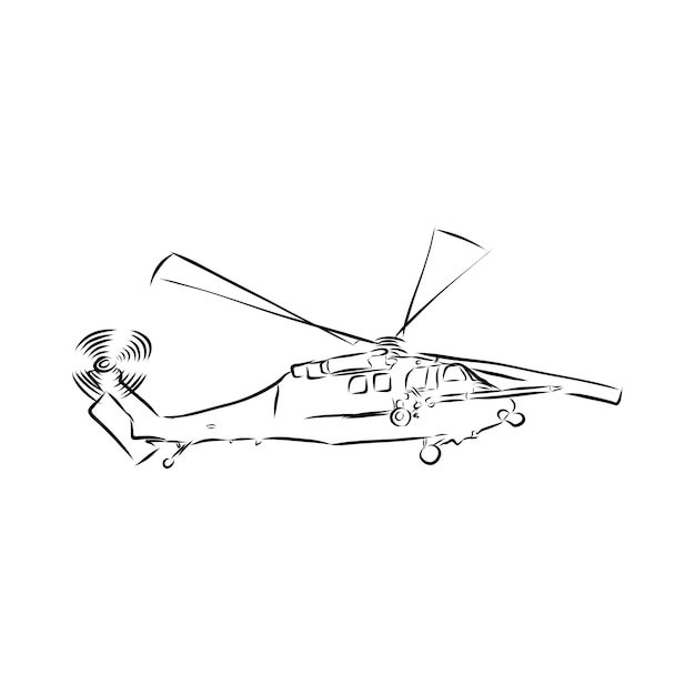 Isolated illustration of helicopter. black and white drawing