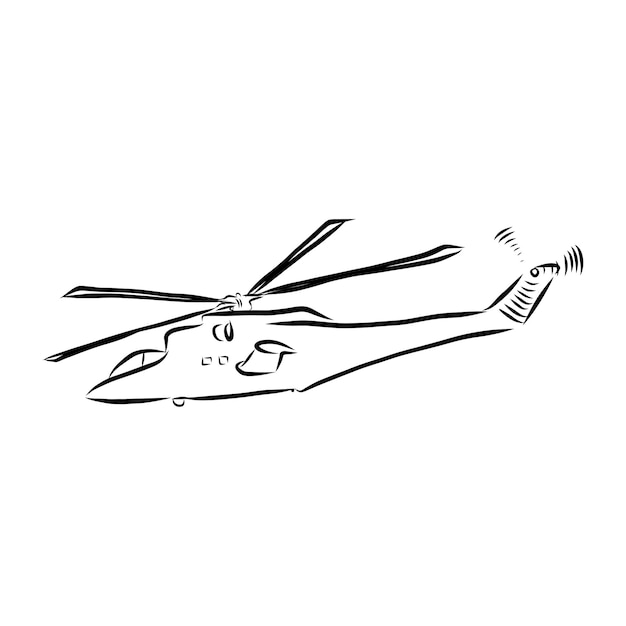 Isolated illustration of helicopter. black and white drawing