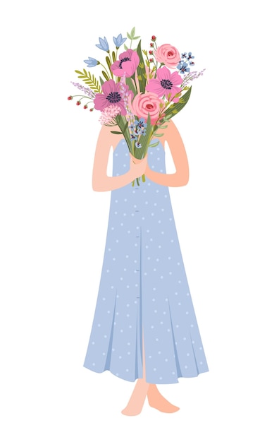 Isolated illustration of a woman with flowers Concept for International Women s Day and other