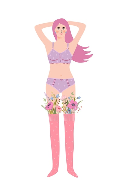 Isolated illustration of a woman with flowers Concept for International Women s Day and other