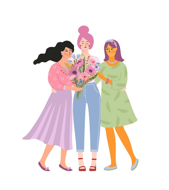 Isolated illustration of a women with flowers Concept for International Women s Day and other