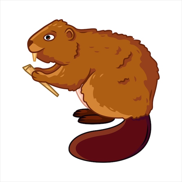 Isolated image of a beaver Cute forest animals in cartoon style