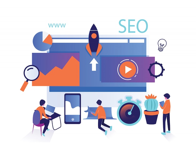 Isolated isometric set people of Seo Search Optimization 