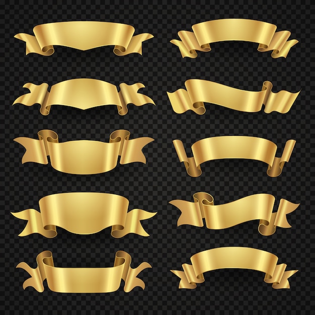 Isolated modern golden shiny ribbon banners 