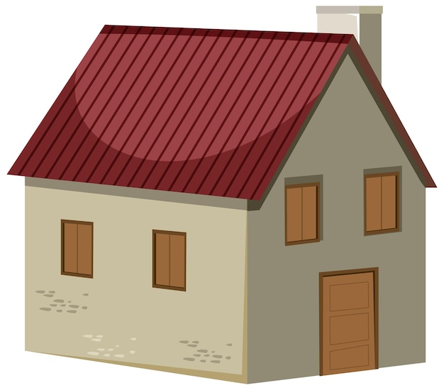 Isolated Old House in Vector Cartoon Style