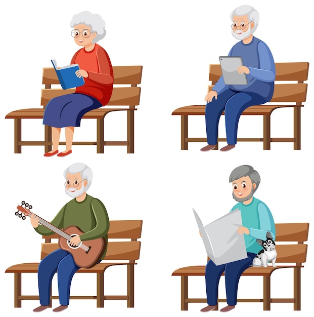 Isolated old people sitting on the bench