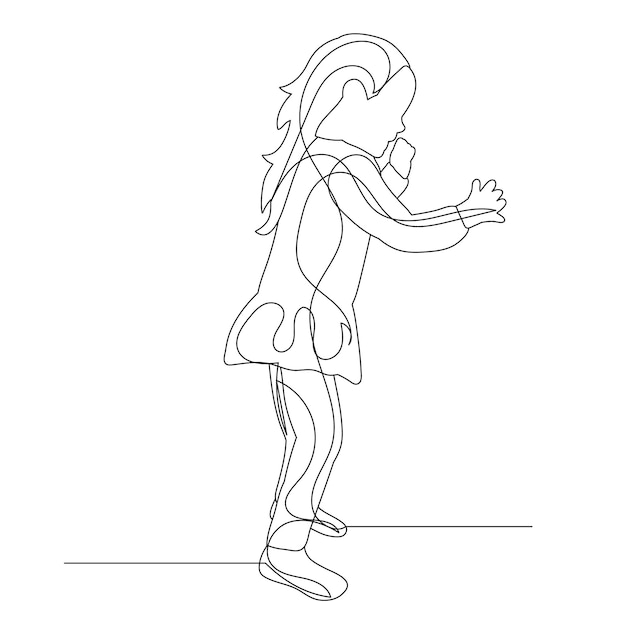 Isolated one line drawing girl child